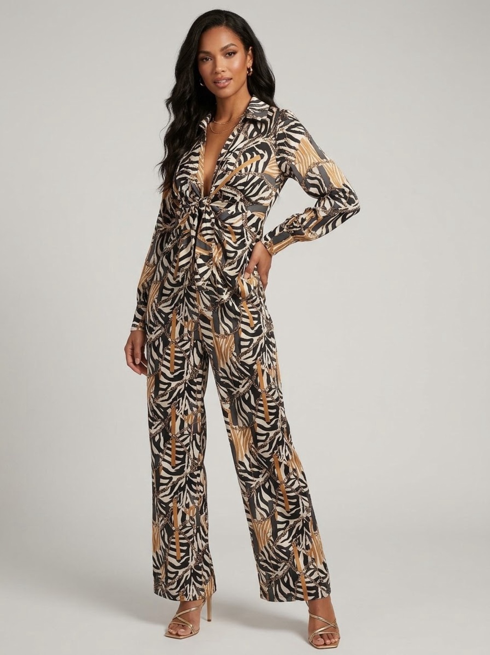 Long Sleeve Zebra Print jumpsuit XL